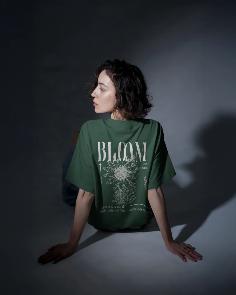 Bloom - Unisex Oversized Back Print Bottle Green T-shirt Dark Edition