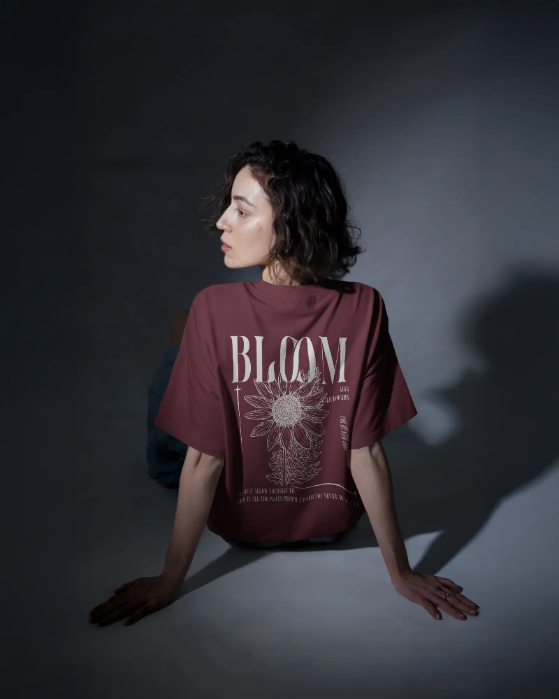 Bloom - Unisex Oversized Back Print Maroom T-shirt Dark Edition