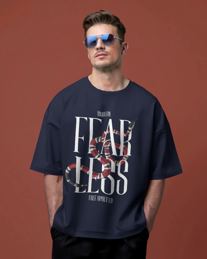 Soulful T Shirt | Fearless & Free Spirited - Unisex Oversized Navy Blue T-shirt