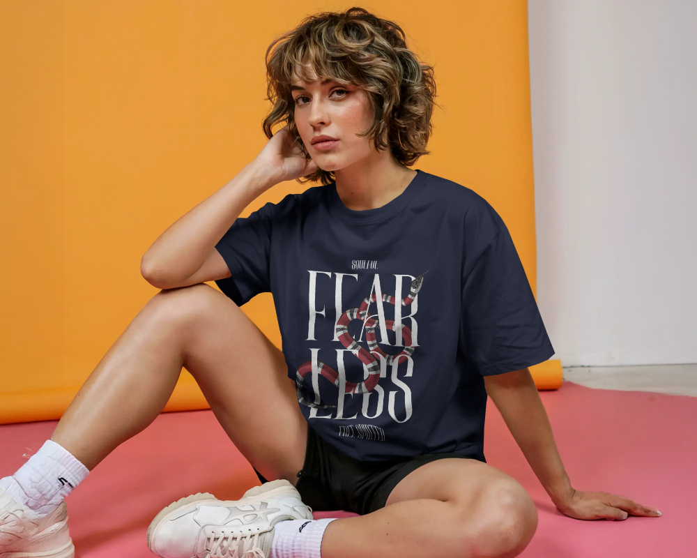Soulful T Shirt | Fearless & Free Spirited - Unisex Oversized Navy Blue T-shirt