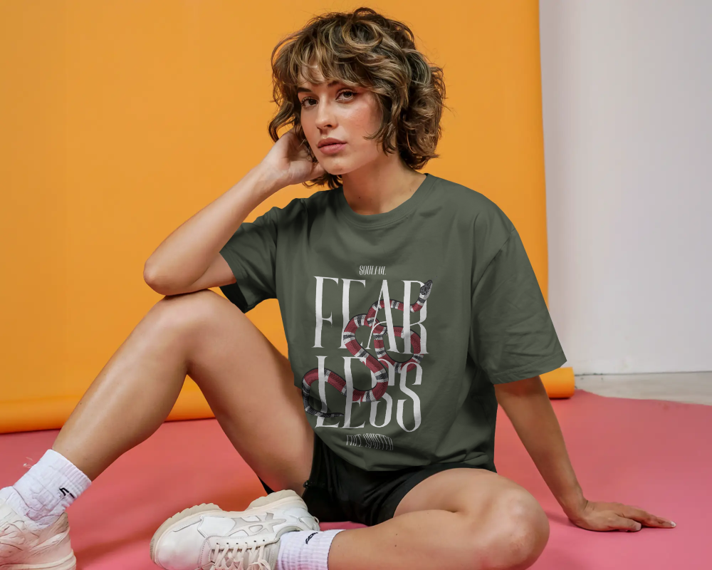Soulful T Shirt | Fearless & Free Spirited - Unisex Oversized Olive Green T-shirt