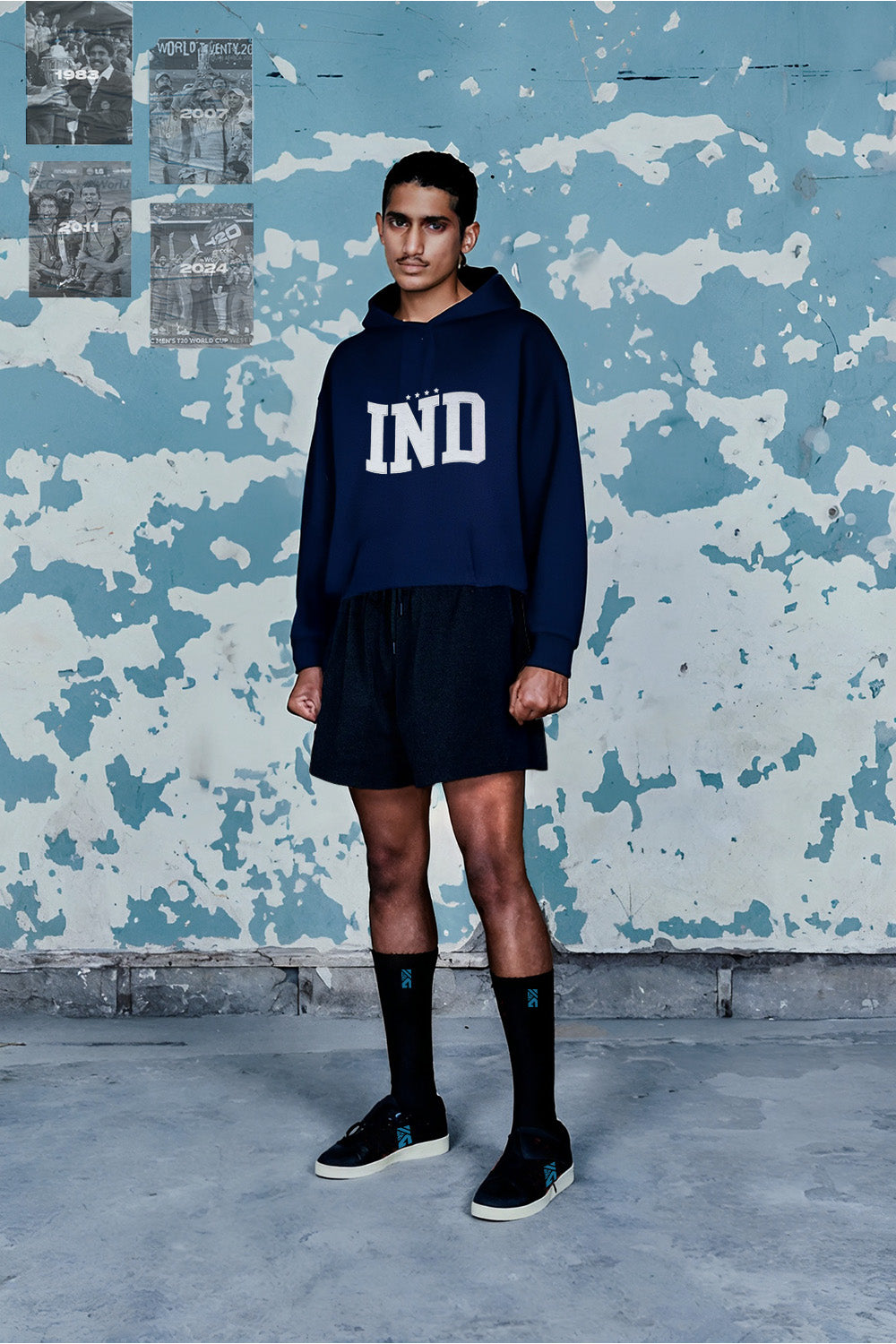 INDIA CHAMPIONS EMBROIDERY OVERSIZE HOODIE - NAVY BLUE