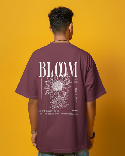 Bloom - Unisex Oversized  Back Print Maroom T-shirt Dark Edition