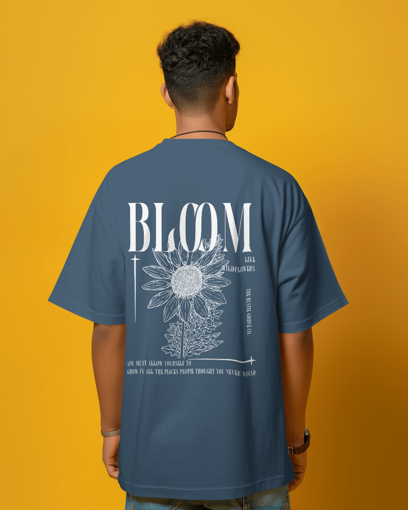 Bloom - Oversized Petrol Blue Back Print T-shirt | Unisex
