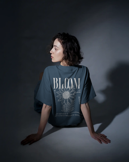Bloom - Oversized Petrol Blue Back Print T-shirt | Unisex