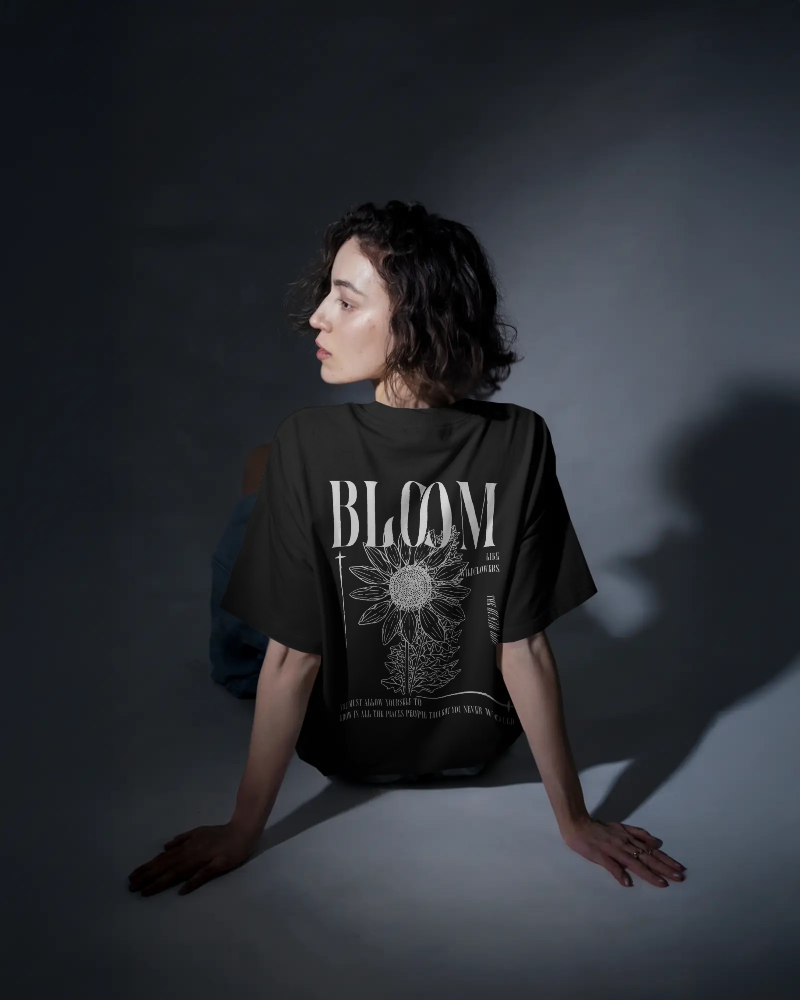Bloom - Unisex Oversized  Back Print Black T-shirt Dark Edition
