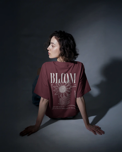 Bloom - Unisex Oversized  Back Print Maroom T-shirt Dark Edition