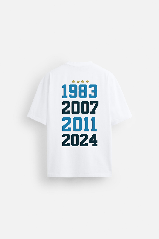   INDIA WORLD CHAMPIONS WINNING YEARS OVERSIZE TSHIRT - WHITE