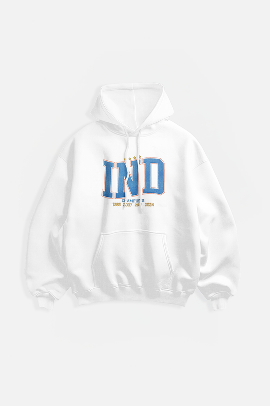   INDIA WORLD CHAMPIONS EMBROIDERY HOODIE - WHITE