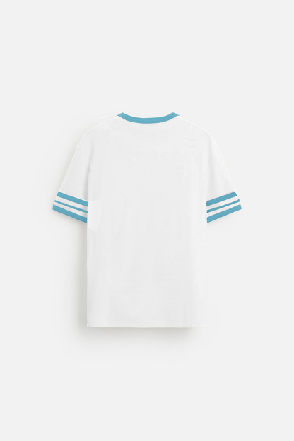 INDIA CONTRAST RIB OVERSIZED T-SHIRT  - WHITE BLUE