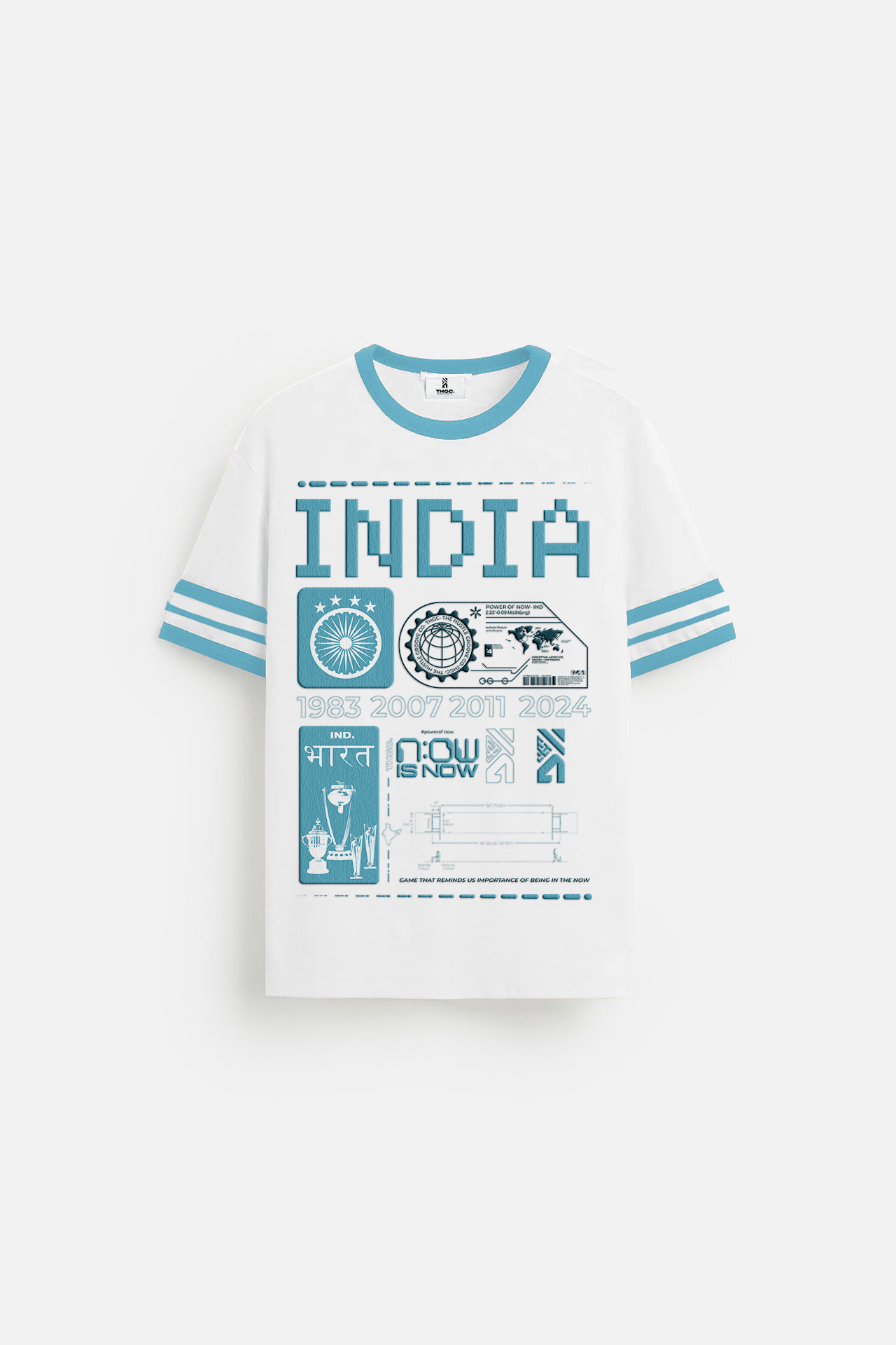 INDIA CONTRAST RIB OVERSIZED T-SHIRT  - WHITE BLUE