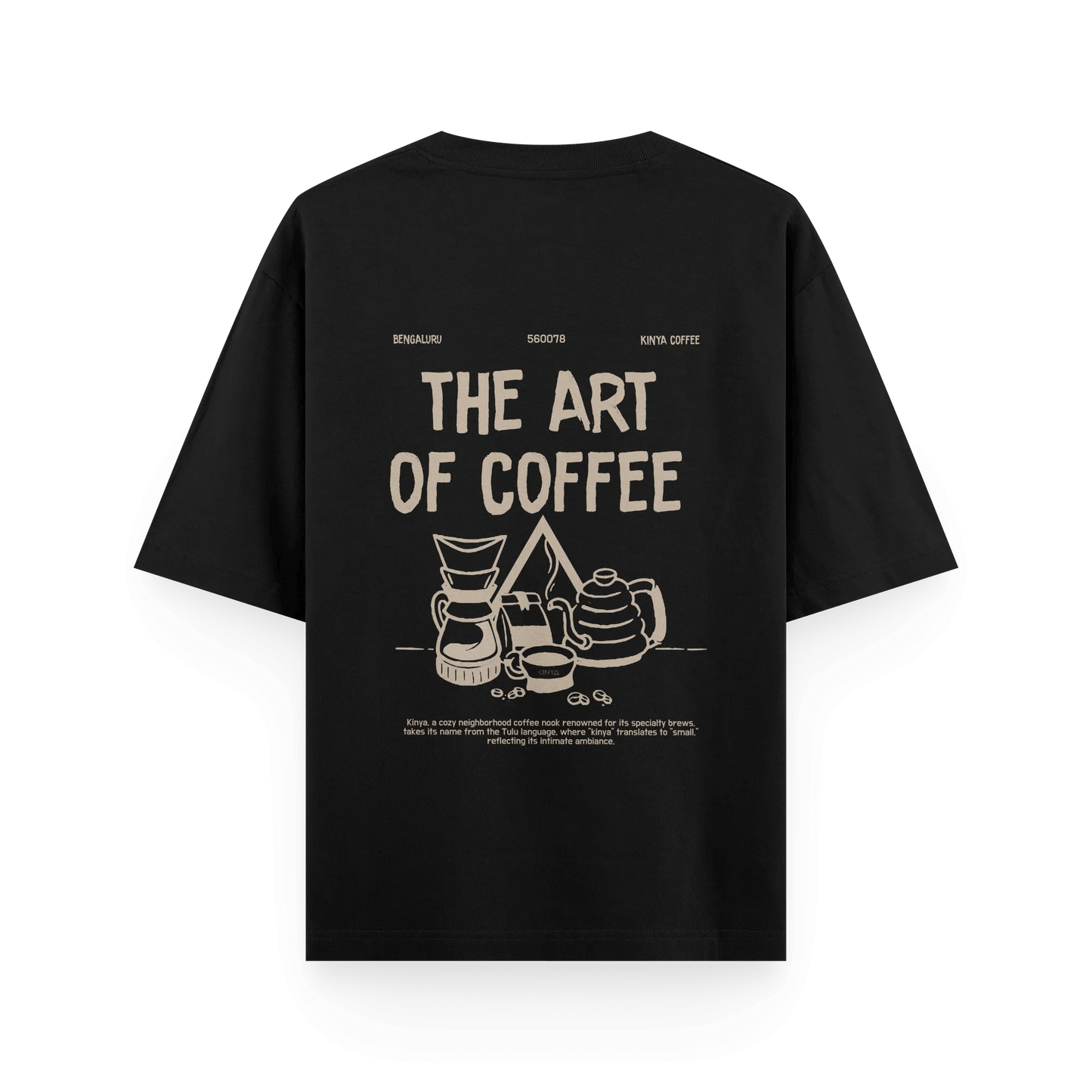 KINYA- ART OF COFFEE UNISEX BLACK T-SHIRT