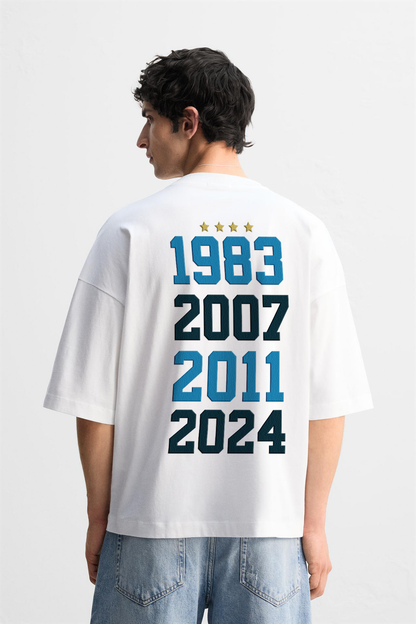 INDIA WORLD CHAMPIONS WINNING YEARS OVERSIZE TSHIRT - WHITE