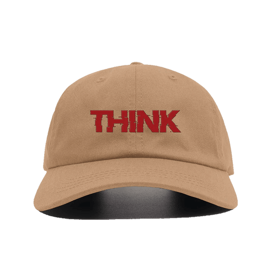 Think - Embroidery Text - Khaki Baseball Cap