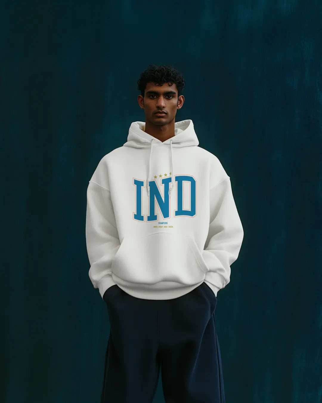 INDIA World Champions Oversized Hoodie - White & Gold