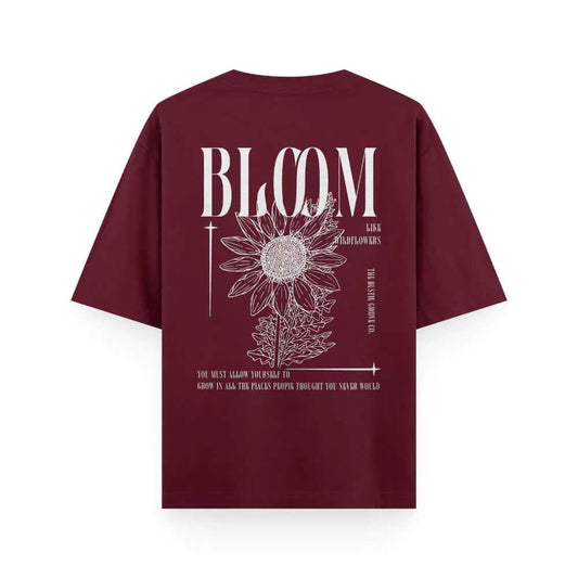 Bloom - Unisex Oversized  Back Print Maroom T-shirt Dark Edition