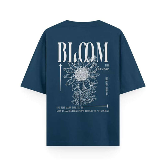 Bloom - Oversized Petrol Blue Back Print T-shirt | Unisex